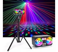 Luces Discoteca 6 en 1 con Trípode, 3D RGB Luces DJ, Luz Discoteca con Musik Sonido Activado, Efecto Estroboscópico, Luz de Bola Discoteca Giratoria para Fiestas de Navidad, Halloween, Bar, Club, Ra