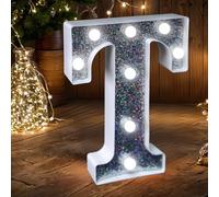 Luces LED con letras plateadas brillantes, alimentadas por batería, luz nocturna para fiestas de cumpleaños, bodas, decoración del hogar, baby shower, T