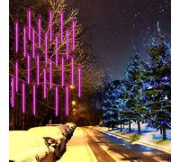 Luces LED de lluvia de meteoritos de 30 cm, 10 tubos, 240 LED, IP65, impermeables, luces LED de goteo, coloridas luces de hadas para decoración de Navidad, boda, fiesta, rosa y morado