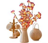 Luces LED de rama, lámpara Phalaenopsis púrpura de 20 luces, funciona con pilas, blanco cálido, 2800 K, cadena de luces decorativas para interiores para dormitorios y mesas (A)