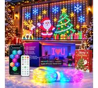 Luces Led Navidad Exterior Dibujos Cortina Led Inteligente RGB 400，3m*2m | Cortina LED RGB 400 píxeles, control APP y mando, música, temporizador IP65 para decoración navideña exterior