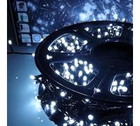 Luces LED navideñas de exterior/interior, 5 mm, cable verde, 8 modos, controlador 31 V con memoria, IP44 (blanco hielo, 36 m, 720 LED)