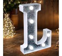 Luces LED para carpa de fiesta, letras, letras, plateadas, con purpurina, funciona con pilas, luz nocturna para fiesta de cumpleaños, boda, decoración del hogar, baby shower, L