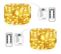 Luces LED Pilas 2 Piezas 12M 120 LED Guirnalda Luces Pilas 8 Modos Guirnalda Luces Interior con Temporizador y Control Remoto Guirnalda Luces LED para Navidad Interior Exterior(Blanco Cálido)