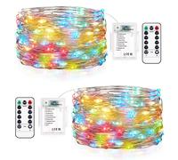 Luces LED Pilas 2 Piezas 12M 120 LED Guirnalda Luces Pilas 8 Modos Guirnalda Luces Interior con Temporizador y Control Remoto Guirnalda Luces LED para Navidad Interior Exterior Decoración(Colorido)