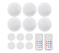 Luces LED Puck, 13 Colores, Control Remoto Inalámbrico, 77mm, Luz Cálida y RGB, 6 Unidades con Pilas AA para Gabinetes, Cocina, Armarios, Dormitorio
