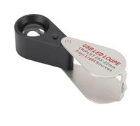 Luces LED Recargables Plegables Portátiles de 20X Jewelers Loupe, Luces LED Recargables Portátiles, 90 M, Calidad de Imagen Clara, Aplicaciones Anchas, Plata, 4 Fuentes de Luz