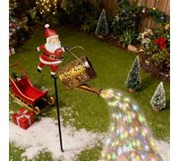 Luces LED solares navideñas para teteras | Luz centelleante cascada para jardín Papá Noel | regaderas solar Papá Noel con luces cascada | Decoración vintage farol navideño exteriores para patios