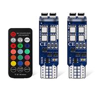 Luces LED T10 RGB de 12V con 6SMD Bombillas LED 5050 - Controlador remoto inalámbrico 16 colores cambiantes - Bombillas interiores para cuña de coche W5W 501 (paquete de 2)