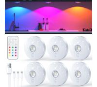 Luces LED Vitrina Recargables con Control Remoto,Luz LED Armario Recargable,Foco led Inalámbricas, Respetuoso con el Medio Ambiente, Luz Nocturna con Función de Temporización (RGB, blanco | 6 pz)