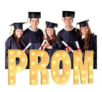 Luces Letras LED PROM,Suministros For Fiestas Felicitaciones Clase 2024,Letras Decorativas Con Luz Led For Decoraciones Fiesta Graduación 2024(PROM Yellow,2FT)
