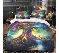 Luces mágicas del árbol Funda de Edredón Estampado 3D 3 Piezas Cremallera Oculta con Fundas de Almohada Suave Obra de arte del bosque de fantasía Funda Edredon for niños y niñas Single（135x200cm）