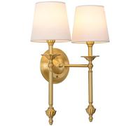 Luces montadas en la pared de metal de cobre con pantalla de tela Lámpara de pared Aplique de noche for dormitorio for leer junto a la cama (Color : 2-Lights)