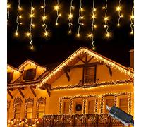 Luces Navidad Exterior 5m 200LEDs Con Temporizador, 8 Modos, Función de Memoria, IP44 Impermeable - Cortina Luces Para Balcón, Jardín, Alero, Fiesta - Blanco Cálido