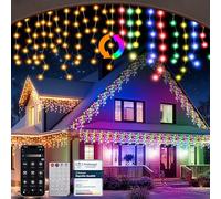 Luces Navidad Exterior, Cortina Luces Navidad Blanco Cálido y RGB, Guirnalda Luces Exterior con Control Remoto y APP, 17 Modos, 4 Brillos, Temporizador, Luz Christmas Decoracion (200L-5M,C/RGB)