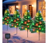 Luces Navideñas de Árbol Solar Qoosea para Exteriores [Paquete de 4] Luces de Estaca Solares con 80 LED Copos de Nieve, 8 Modos de Iluminación, para Decoraciones Navideñas de Jardín, Patio, Senda
