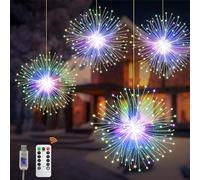 Luces navideñas,paquete de 4 luces colgantes USB con efecto de fuegos artificiales,480 piezas LED 8 modos,luces impermeables con cable de cobre,adecuadas para la decoración navideña exterior (Color)