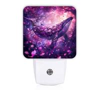 Luces nocturnas de ballena que se enchufan en la pared, flores fantásticas de fantasía, hojas de primavera, violeta, luces LED inteligentes para enchufe de pared para sala de estar, entrada, cocina