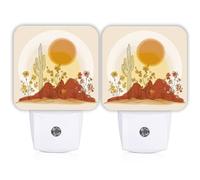 Luces nocturnas de cactus que se enchufan en la pared, flores de sol naturales bohemias, luces LED amarillas de noche para enchufar en la pared para dormitorio, decoración de habitación de niños, 2