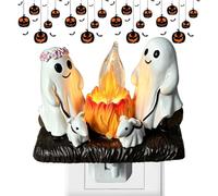 Luces Nocturnas de Hoguera Fantasma para Halloween - Lámpara de Pared Halloween Perro Paseando Enchufable | Luz Nocturna Llama Parpadeante,para Hogar Apartamento Salón Dormitorio Estudio Reunión Famil