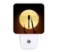 Luces nocturnas de libélula que se enchufan en la pared, naturaleza minimalista, luna, hierba, verano, negro, enchufe inteligente, lámpara LED de luz nocturna para dormitorio, baño, pasillo, cocina