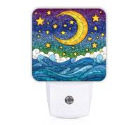 Luces nocturnas de luna que se enchufan en la pared, fantásticas olas coloridas de verano, luces LED de noche azules para enchufar en la pared para sala de estar, entrada, cocina, decoración de 1