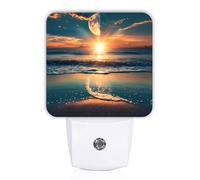 Luces nocturnas de puesta de sol que se enchufan en la pared, serena natural, océano, luna, verano, naranja, enchufe inteligente, lámpara LED de luz nocturna para sala de estar, entrada, cocina