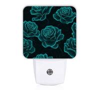 Luces nocturnas de rosas que se enchufan en la pared, diseño floral moderno de hojas, primavera, verde azulado, del atardecer al amanecer, luces LED de noche para dormitorio, baño, pasillo, cocina