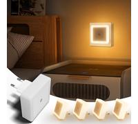 Luces nocturnas para niños Aurevita, luz nocturna enchufable, sensor crepuscular, material ABS ignífugo, luz de enchufe para pasillo y escalera (Ámbar 4 PCS)