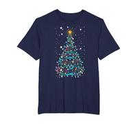 Luces para árbol de Navidad, Notas Musicales, árbol de Navidad, músico Camiseta, Hombre Tallas Grandes, Azul Marino, 2X Alto
