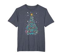 Luces para árbol de Navidad, Notas Musicales, árbol de Navidad, músico Camiseta, Hombre Tallas Grandes, Azul Jaspeado, 2X Alto
