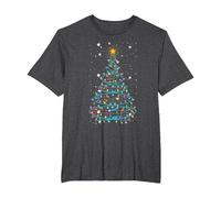 Luces para árbol de Navidad, Notas Musicales, árbol de Navidad, músico Camiseta, Hombre Tallas Grandes, Jaspeado Oscuro, 2X Alto