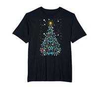 Luces para árbol de Navidad, Notas Musicales, árbol de Navidad, músico Camiseta, Hombre Tallas Grandes, Negro, 3X Alto