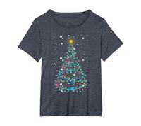 Luces para árbol de Navidad, Notas Musicales, árbol de Navidad, músico Camiseta, Mujer Tallas Grandes, Azul Jaspeado, 2XL Grande