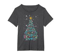 Luces para árbol de Navidad, Notas Musicales, árbol de Navidad, músico Camiseta, Mujer Tallas Grandes, Jaspeado Oscuro, 2XL Grande
