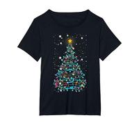 Luces para árbol de Navidad, Notas Musicales, árbol de Navidad, músico Camiseta, Mujer Tallas Grandes, Negro, 2XL Grande