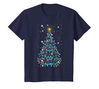 Luces para árbol de Navidad, Notas Musicales, árbol de Navidad, músico Camiseta, Niños, Azul Marino, 3 años