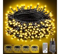 Luces para árbol de Navidad para exteriores - 15 m, 150 LED, blanco cálido, cadena luminosa, luces de enchufe con 8 modos, impermeable, temporizador, mando a distancia, luces de interior navideñas
