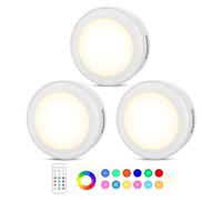 Luces para debajo del gabinete, luces inalámbricas RGB, luces LED para armario, luces nocturnas, 3000 K, regulables, 3 piezas, Cadrim de 13 colores cambiantes, control remoto, brillo, temporizador