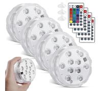 Luces Piscina Subacuáticas LED, Iluminación Sumergible IP68 con Mando a Distancia, Temporizador, 10 LED RGB, Ventosas, 16 Colores para Piscina, Estanque, Acuario, Fiesta, Boda, Halloween, 4 PCS