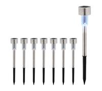 Relaxdays Solares Set 8 Acero INOX, Luz Blanca Fría, Sensor Crepuscular, Faroles LED, 31x4,5cm, Plateado y Negro, Inoxidable