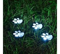 Luces Solares con Forma de Huella de Pata, (Paquete de 4) Guirnalda de Luces Solares LED con Forma de Gato, Perro o Animal, Decoración Exterior, Luz Impermeable para Jardín, Patio, Patio, Camino