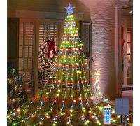 Luces solares de árbol de Navidad con estrella de decoración, 198 luces LED impermeables con 8 modos de iluminación para interiores y exteriores, decoración de jardín