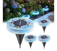 Luces solares de disco de mosaico, luz de suelo impermeable mejorada para exteriores con patrón colorido, decoración de camino, patio, entrada, elección de jardín