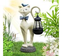 Luces Solares De Gato Para Exterior | Estatuas Decorativas De Gatitos - De Farol De Resina Impermeable Para Decoración De Patio Balcón Terraza Y Porche