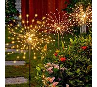 Luces Solares de hadas de fuegos artificiales LED Mixtooltoys 90 LEDs Luces de hadas de Navidad IP65 impermeable para decoración jardín, casa, cumpleaños, Carnaval (blanco cálido 2 Paquete)