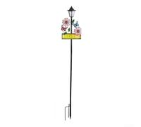 Luces solares de jardín con letrero de bienvenida, lámpara de estaca floral de abeja de hierro rústico, decoración de camino LED impermeable para puerta delantera, patio, césped, decoración de metal