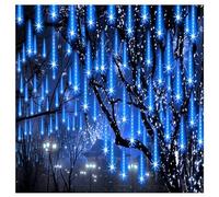 Luces Solares De Lluvia De Meteoritos para Exteriores, Luces Solares Navideñas Impermeables, Luces Navideñas Colgantes De 10 Tubos LED De 30 Cm(Blue,Plug-in 80cm)