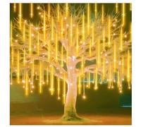Luces Solares De Lluvia De Meteoritos para Exteriores, Luces Solares Navideñas Impermeables, Luces Navideñas Colgantes De 10 Tubos LED De 30 Cm(Yellow,Plug-in 80cm)