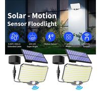 Luces solares de pared con sensor de movimiento 234LED para exteriores con control remoto, 3 modos, lámpara de inundación de seguridad impermeable de atardecer al amanecer para porche y Patio